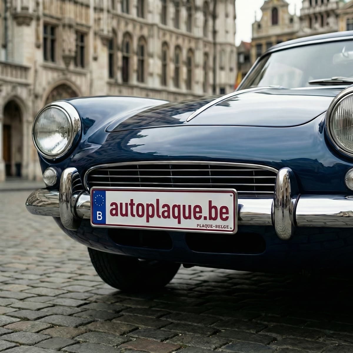 Plaque d'immatriculation belge en plexiglas montée sur l'avant d'une voiture